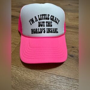 White & Pink Trucker Hat - 'I'm a Little Crazy'